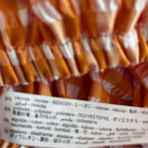 ZARA orange white gingham check crop top blouse size Small - Picture 9 of 10